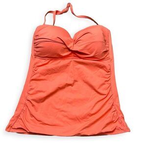Anne Cole Womens Sunset Orange Twist Front Ruched Halter Tankini Swim Top Medium